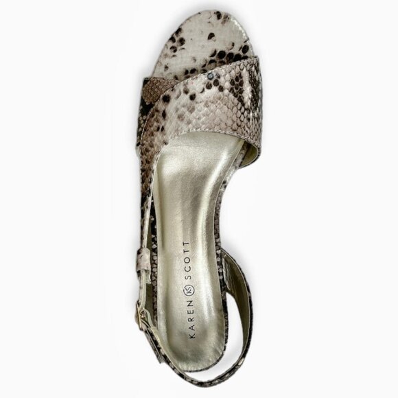 KAREN SCOTT DENA Women's Slingback Wedge Heels Dress Sandals Brown Snake Patent  - Picture 9 of 11